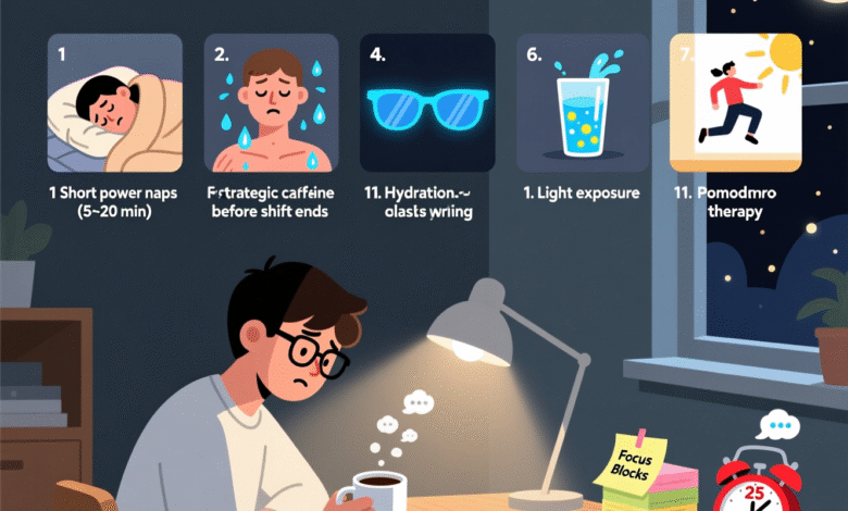 how to stay awake and focused during study after night shifts