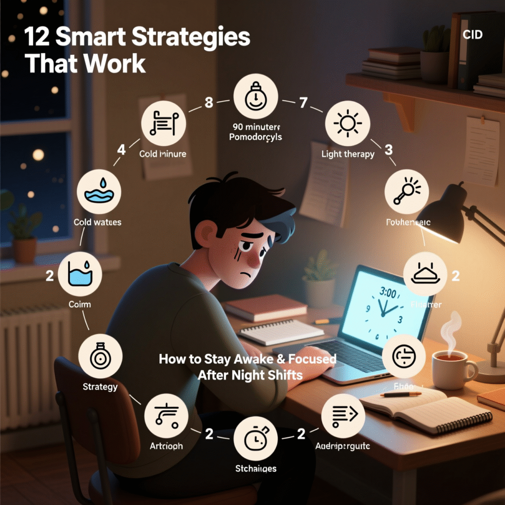 how to stay awake and focused during study after night shifts
